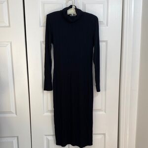 2 for $25 - Elegant Black Ribbed Turtleneck Column Midi Dress by antistar, Small